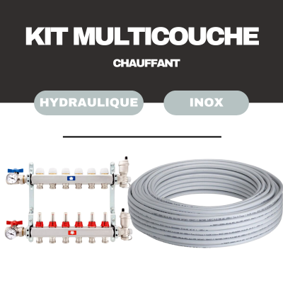 Kit plancher chauffant hydraulique 30 à 120 m² collecteur Inox - tube multicouche